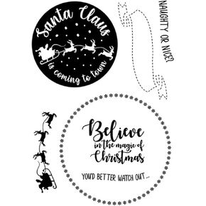 Arbuya Merry Christmas Sayings Elk Santa Sleigh Clear Stamps for Cards Making Decoration and Scrapbooking Rubber Stamps for Craft
