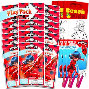 Miraculous Ladybug Mini Party Favors Set for Kids - Bundle with 24 Miraculous Ladybug and Cat Noir Play Packs with Coloring Pages, Stickers, More (Miraculous Ladybug Birthday Party Supplies)