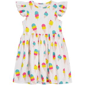Jurebecia Girls Summer Dress Ruffle Sleeve Swing Midi Casual Sundress Playwear