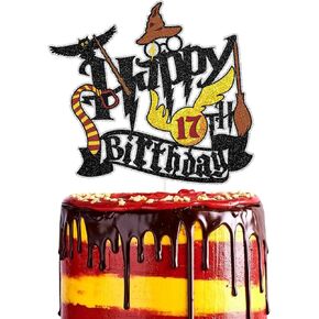 Magical Wizard Happy Birthday Cake Topper - Glitter Magical School Wizard Cake Decor - Harry Theme Magic Party Birthday Party Decoration Supplies