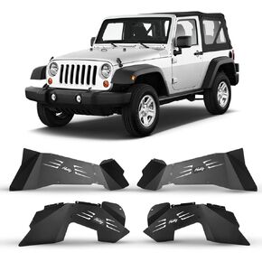 Wrangler JK Inner Fender Liners for Jeep Wrangler 2007-2018 JK/JKU Unlimited Sport Sahara Rubicon 2WD 4WD, Front Rear Alloy Steel Inner Fender Flares Wheel Well Cover Splash Guards Liners - 4PCS Set
