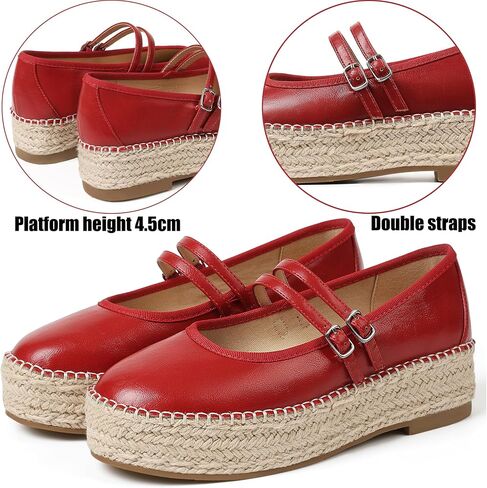 AMINUGAL Mary Jane Flats للنساء مريحة عند أصابع القدم منصة ماري جينس للنساء منصة منسوجة أنيقة أحذية إسبادريل للنساء كاجوال لطيفة للعمل المدرسي أحذية ماري جين in Kuwait