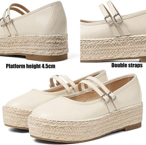 AMINUGAL Mary Jane Flats للنساء مريحة عند أصابع القدم منصة ماري جينس للنساء منصة منسوجة أنيقة أحذية إسبادريل للنساء كاجوال لطيفة للعمل المدرسي أحذية ماري جين in Kuwait