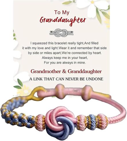 Granddaughter Bracelet for Women, Cute Pink Peach Blossom Knot Bracelet from Grandma Trendy Handmade Braided Charms Bracelets Holiday Jewelry Gifts in Kuwait