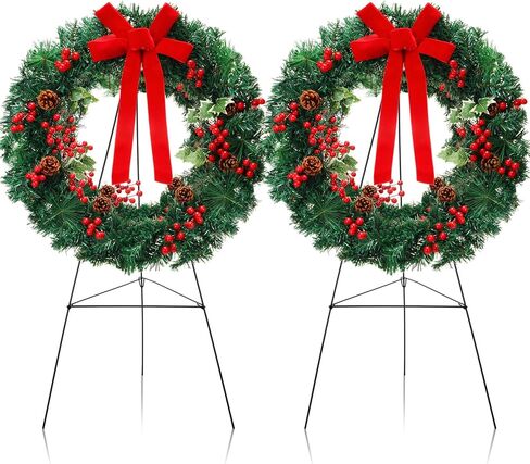 مجموعة إكليل المقبرة التذكارية لعيد الميلاد من Crowye مكونة من 4 قطع تتضمن قطعتين من إكليل عيد الميلاد مقاس 20 بوصة وقطعتين حامل حامل مقاس 30 بوصة للعطلات في الخارج لتزيين إكليل الفناء لشاهد القبر في الهواء الطلق (كلاسيكي) in Kuwait