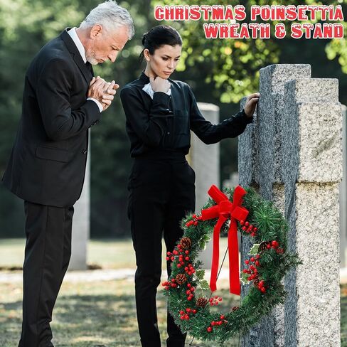 مجموعة إكليل المقبرة التذكارية لعيد الميلاد من Crowye مكونة من 4 قطع تتضمن قطعتين من إكليل عيد الميلاد مقاس 20 بوصة وقطعتين حامل حامل مقاس 30 بوصة للعطلات في الخارج لتزيين إكليل الفناء لشاهد القبر في الهواء الطلق (كلاسيكي) in Kuwait