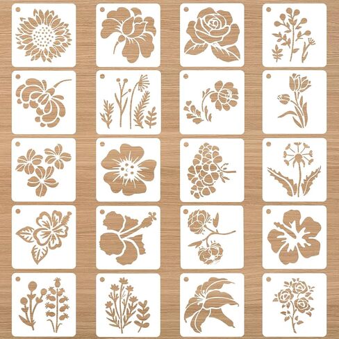 20styles Flower Stencils for Painting, Large Flower Stencils for Crafts Reusable, 3'' Sunflower Spray Paint Stencil Template, Plastic Floral Botanical Stencils for Fabric Wall Wood Home Decor in Saudi Arabia