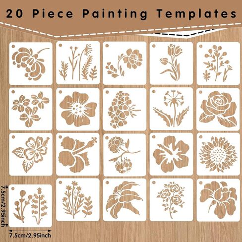 20styles Flower Stencils for Painting, Large Flower Stencils for Crafts Reusable, 3'' Sunflower Spray Paint Stencil Template, Plastic Floral Botanical Stencils for Fabric Wall Wood Home Decor in Saudi Arabia