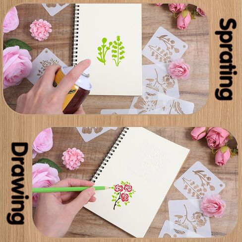 20styles Flower Stencils for Painting, Large Flower Stencils for Crafts Reusable, 3'' Sunflower Spray Paint Stencil Template, Plastic Floral Botanical Stencils for Fabric Wall Wood Home Decor in Saudi Arabia