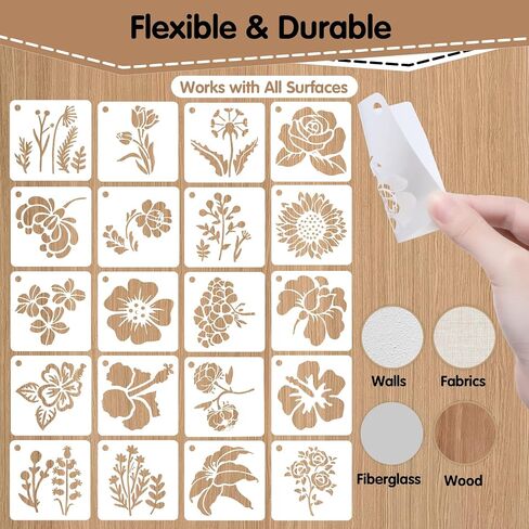 20styles Flower Stencils for Painting, Large Flower Stencils for Crafts Reusable, 3'' Sunflower Spray Paint Stencil Template, Plastic Floral Botanical Stencils for Fabric Wall Wood Home Decor in Saudi Arabia