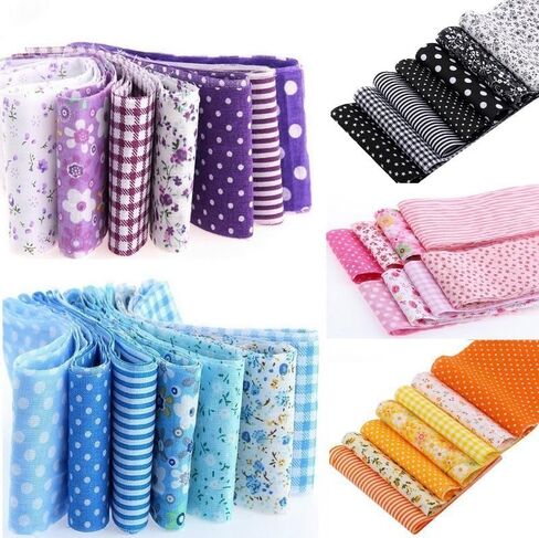7 قطع من نسيج القطن الأزرق المربعات المربعة المرقعة DIY الخياطة سكرابوكينغ اللحف نمط الأزهار المنقط نسيج الحرف والهوايات 10 بوصة × 10 بوصة (25 سم × 25 سم) in Saudi Arabia