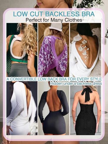 Low Back Deep-V Plunge Push Up Bra, Seamless Invisible Underwire Longline Support Multiway Low Cut Bras for Women in Saudi Arabia