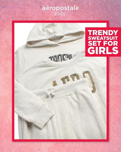 AEROPOSTALE Girls' Joggers Set - 3 Piece Cozy Fleece Pullover Hoodie, Jogger Pants, and Jersey Graphic Tee for Girls (7-16) in Kuwait