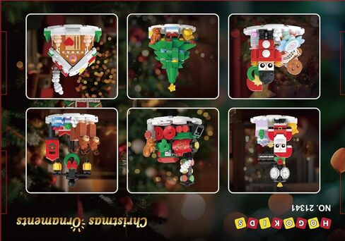 HOGOKIDS مجموعات بناء عيد الميلاد مع أضواء - 6 عبوات من زخارف شجرة عيد الميلاد سانتا كلوز الزنجبيل منزل كسارة البندق الأيائل بناء ألعاب ديكور المهرجانات هدايا للكبار والأطفال الصبي والبنات 6-12 سنة (566 قطعة) in Kuwait