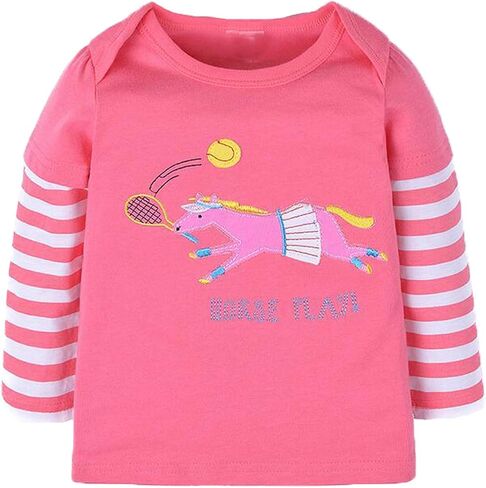 Elephant 100% Cotton Little Girls Top Long Sleeve Clothes Toddler Kids T-Shirt (Pink,18M-6T) in Saudi Arabia