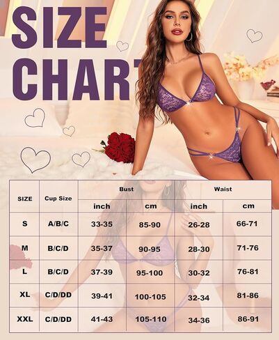 RSLOVE Women's Sexy Lingerie Set - 2 Piece Floral Lace Bra and Panty Sets Exotic Lingerie with Heart Ring Detail in Kuwait