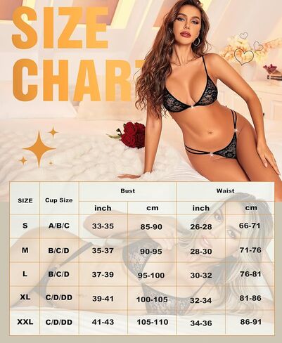 RSLOVE Women's Sexy Lingerie Set - 2 Piece Floral Lace Bra and Panty Sets Exotic Lingerie with Heart Ring Detail in Kuwait