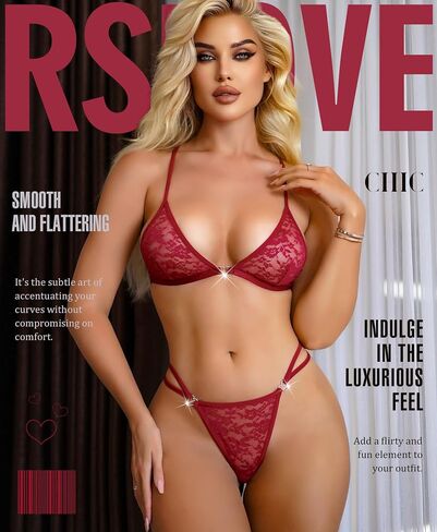 RSLOVE Women's Sexy Lingerie Set - 2 Piece Floral Lace Bra and Panty Sets Exotic Lingerie with Heart Ring Detail in Kuwait