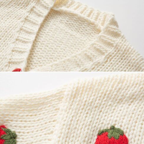 Chevara Women’s Cute Strawberry Embroidered Cardigan Long Sleeve V Neck Chunky Knitted Cardigans Kawaii Tops in Kuwait