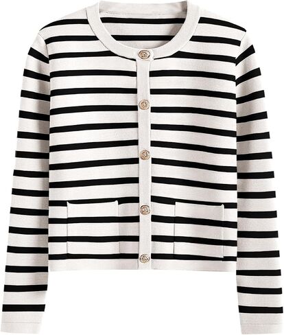 Women Striped Cardigan Sweaters Button Down Cropped Knit Lady Jackets Coat 2024 Fall Outfits Trendy Clothes in Saudi Arabia