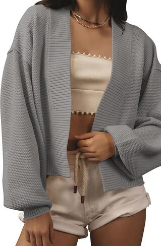 Women's Open Front Cropped Cardigan Lightweight Fall Long Sleeve Waffle Knit Cardigans in Saudi Arabia