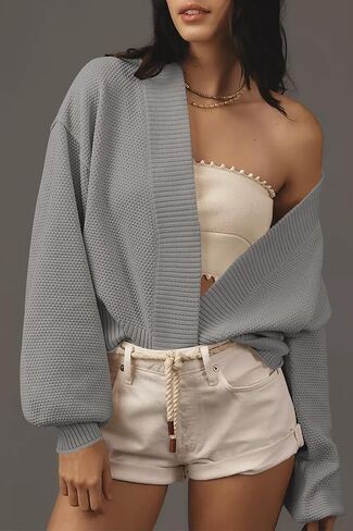 Women's Open Front Cropped Cardigan Lightweight Fall Long Sleeve Waffle Knit Cardigans in Saudi Arabia