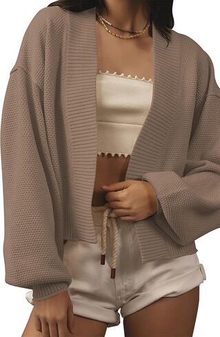 Women's Open Front Cropped Cardigan Lightweight Fall Long Sleeve Waffle Knit Cardigans in Saudi Arabia