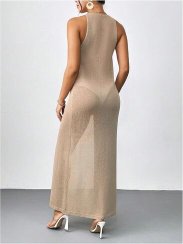 SHENHE Women's Tie Front Long Cardigan Sleeveless Deep V Neck Knitted Drape Maxi Sweater Vest in Saudi Arabia