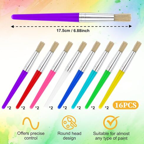 16 PCS Paint Brushes Kids Washable Children Colorful Big Paint Brush Set Round Acrylic Brush Large Chubby Craft Brushes Easy Clean and Hold Girls Paintbrushes for Acrylic Oil Watercolor Washable Paint in Saudi Arabia