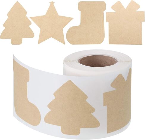 300 2.5"x2.5" Pieces Christmas Themed Kraft Paper Label Stickers Brown Kraft Sticker Tags Labels Christmas Name Tags for Xmas Gift in 4 Shapes Include Tree Star Sock and Gift Box in Saudi Arabia