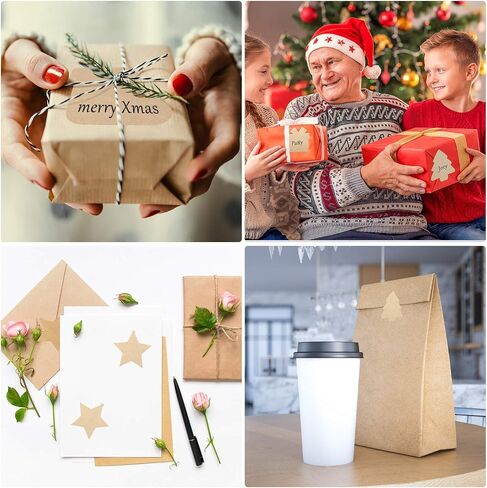 300 2.5"x2.5" Pieces Christmas Themed Kraft Paper Label Stickers Brown Kraft Sticker Tags Labels Christmas Name Tags for Xmas Gift in 4 Shapes Include Tree Star Sock and Gift Box in Saudi Arabia