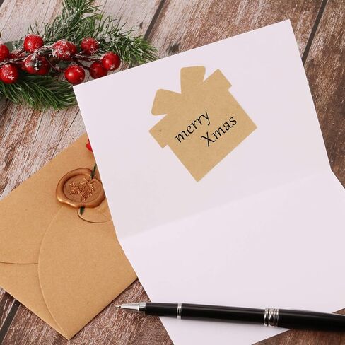 300 2.5"x2.5" Pieces Christmas Themed Kraft Paper Label Stickers Brown Kraft Sticker Tags Labels Christmas Name Tags for Xmas Gift in 4 Shapes Include Tree Star Sock and Gift Box in Saudi Arabia
