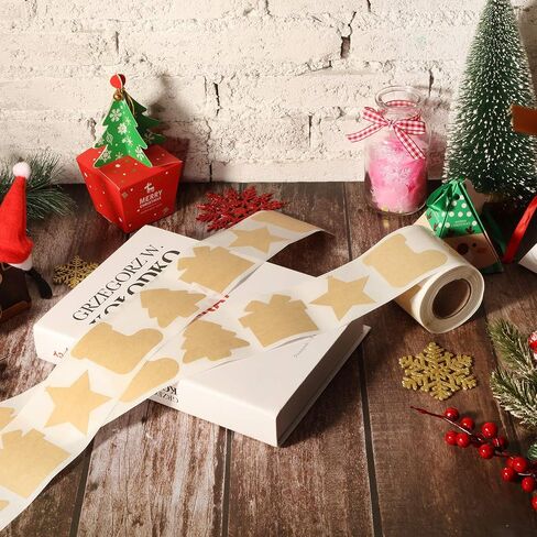 300 2.5"x2.5" Pieces Christmas Themed Kraft Paper Label Stickers Brown Kraft Sticker Tags Labels Christmas Name Tags for Xmas Gift in 4 Shapes Include Tree Star Sock and Gift Box in Saudi Arabia