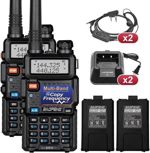 Baofeng 5RX Ham Radio (Upgraded of UV-5R) Multi-Band Receiving Two Way Radio with 4pcs Battery,VHF,1.25M,UHF,AM/FM Reception,DTMF VOX SCAN Dual Watch,Walkie Talkie with Earpiece& 771 Antenna,2 Pack in Saudi Arabia