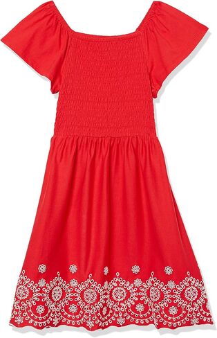 Speechless Girls' Smocked Bodice Flutter Sleeve Dress, Olive/Rose, 7 in Saudi Arabia