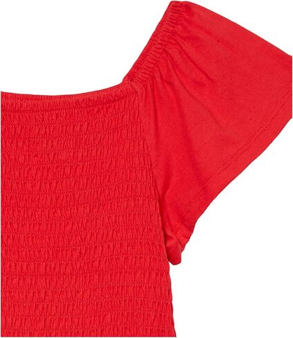 Speechless Girls' Smocked Bodice Flutter Sleeve Dress, Olive/Rose, 7 in Saudi Arabia