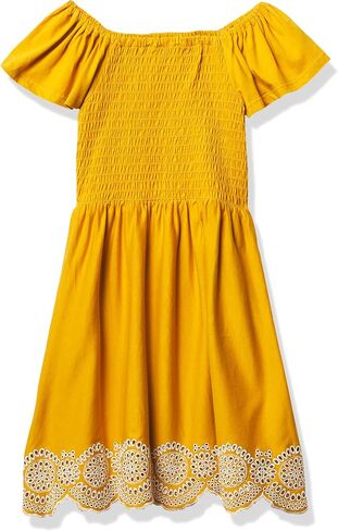 Speechless Girls' Smocked Bodice Flutter Sleeve Dress, Olive/Rose, 7 in Saudi Arabia