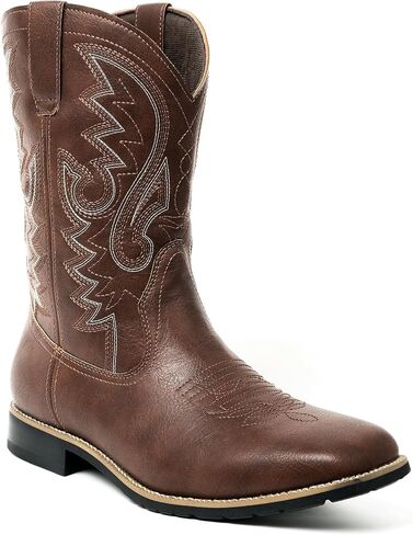Metrocharm Men's Cowboy Western-02 Embroidered Square Toe Mid-Calf Boots in Kuwait