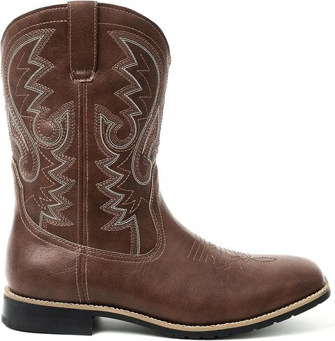 Metrocharm Men's Cowboy Western-02 Embroidered Square Toe Mid-Calf Boots in Kuwait