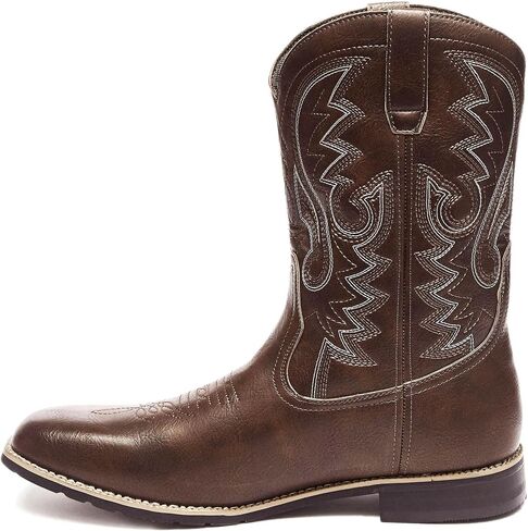 Metrocharm Men's Cowboy Western-02 Embroidered Square Toe Mid-Calf Boots in Kuwait