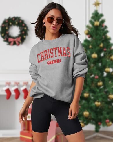 Merry Christmas Sweatshirt for Women Christmas Vibes Sweater Holiday Christmas Tops Christmas Letter Printed Sweater in Kuwait