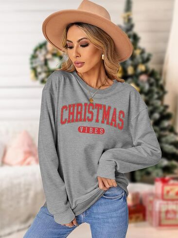 Merry Christmas Sweatshirt for Women Christmas Vibes Sweater Holiday Christmas Tops Christmas Letter Printed Sweater in Kuwait