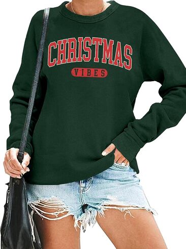 Merry Christmas Sweatshirt for Women Christmas Vibes Sweater Holiday Christmas Tops Christmas Letter Printed Sweater in Kuwait
