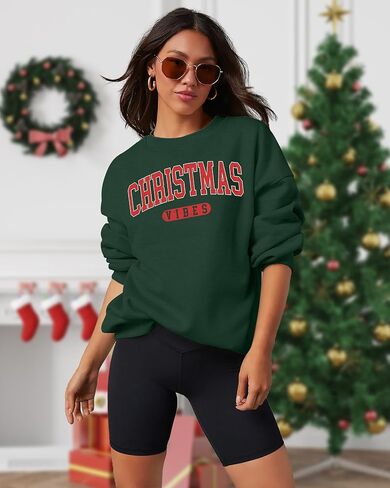 Merry Christmas Sweatshirt for Women Christmas Vibes Sweater Holiday Christmas Tops Christmas Letter Printed Sweater in Kuwait