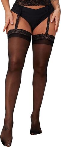 Bgylu جوارب الحمالات مقاس كبير للنساء جوارب الفخذ العليا الشفافة جوارب دانتيل مثيرة بدون حمالات جوارب رباط عالية الخصر in Kuwait