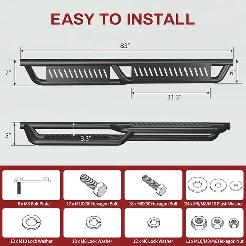 YITAMOTOR Running Boards Compatible with 2009-2018 Dodge Ram 1500 Crew Cab, 2010-2024 Ram 2500/3500, 2019-2024 1500 Classic, 2-Stairs Side Step Rails Black Powder Coated Nerf Bars in Saudi Arabia
