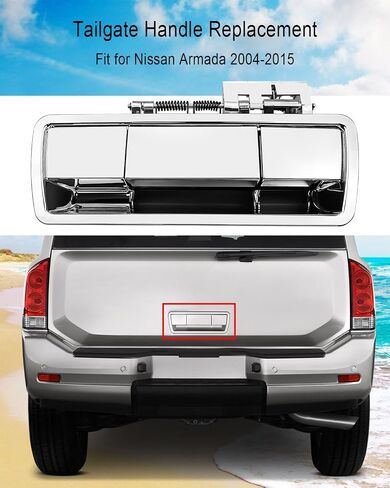 Tailgate Handle Compatible with Nissan Armada 2004-2013, Tail Door Handle Replace 90606-ZZ90E, Rear Liftgate Outside Exterior Door Handle Without Rear Camera Hole Chrome Silver in Saudi Arabia