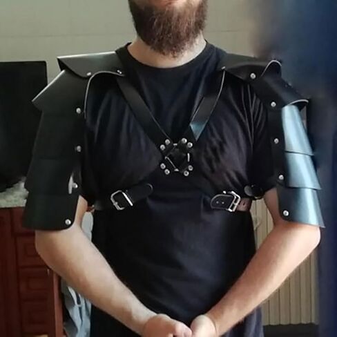 Medieval Viking Leather Warrior Shoulder Armor Halloween Knight Pauldron Body Chest Harness Guard for LARP Ren Faire in Kuwait
