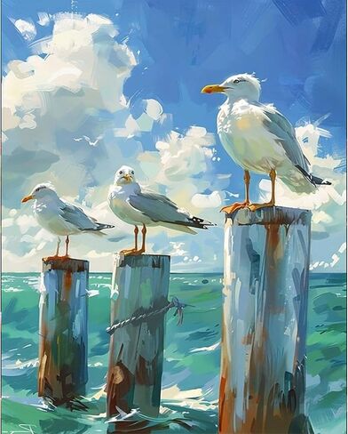 مجموعة الطلاء بالأرقام من Arttoplus Seagull للبالغين - مجموعة الطلاء للبالغين من الحيوانات حسب الأرقام، طلاء أكريليك Seagull حسب الرقم لديكور الحائط المنزلي كهدية (16x20 بوصة) in Kuwait