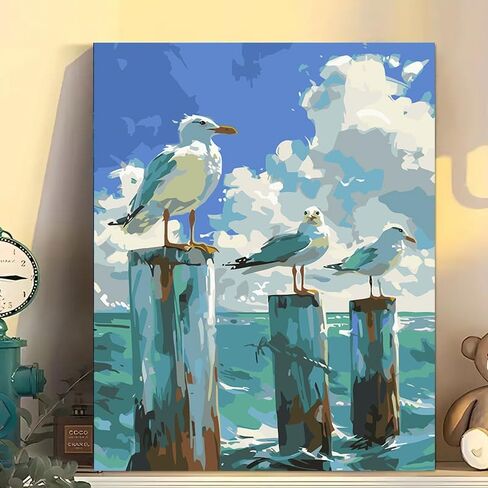 مجموعة الطلاء بالأرقام من Arttoplus Seagull للبالغين - مجموعة الطلاء للبالغين من الحيوانات حسب الأرقام، طلاء أكريليك Seagull حسب الرقم لديكور الحائط المنزلي كهدية (16x20 بوصة) in Kuwait